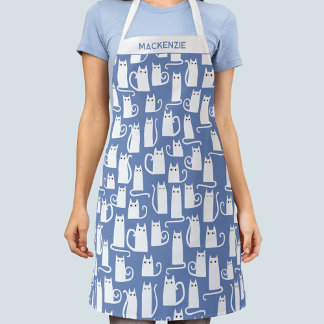 White Cat Personalised Blue Apron