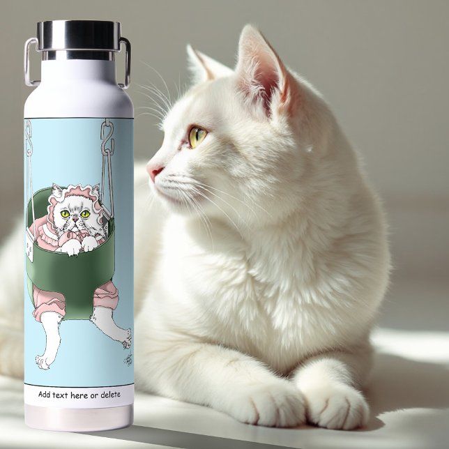White Cat Pink Dress Funny Swing Water Bottle (Creator Uploaded)