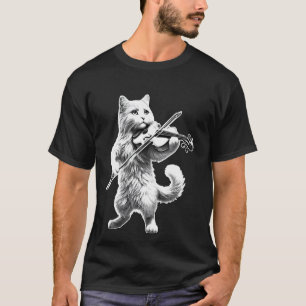 White Cat Playing the Violin for Kitten and Violin T-Shirt