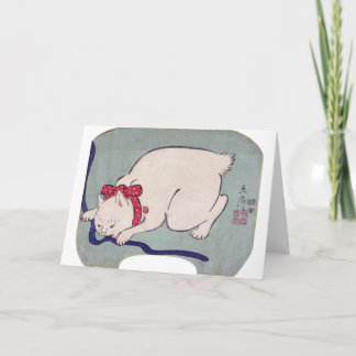 White Cat Playing With a String, Hiroshige Card