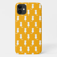 White Cat Polka Dot Pattern Isolated on Tangerine