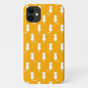 White Cat Polka Dot Pattern Isolated on Tangerine iPhone 11 Case