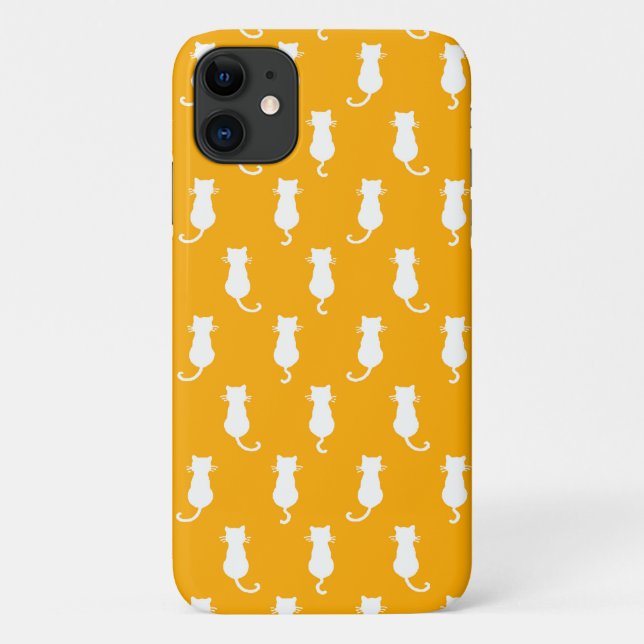 White Cat Polka Dot Pattern Isolated on Tangerine Case-Mate iPhone Case (Back)