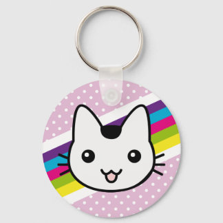 white cat polka dots key ring