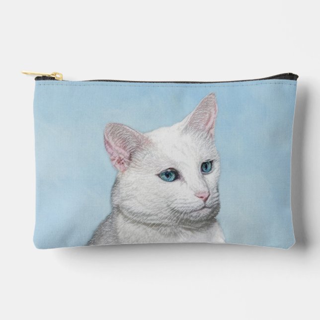 White Cat Portrait Painting Cute Original Art Accessory Pouch (Front)