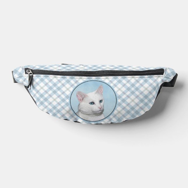 White Cat Portrait Painting Cute Original Art Bum Bags (Lay Down)