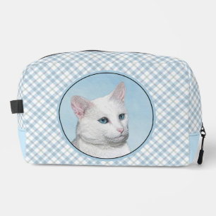 White Cat Portrait Painting Cute Original Art Dopp Kit