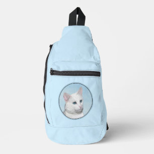 White Cat Portrait Painting Cute Original Art Sling Bag