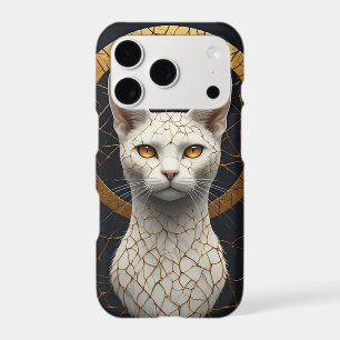 White Cat Portrait With Golden Geometric Halo
