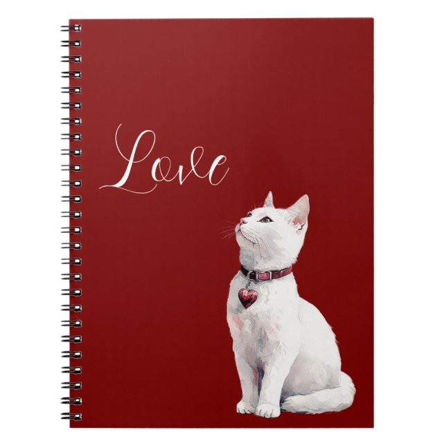 White Cat Red Heart Dog Notebook (Front)