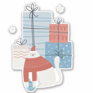 White cat red sweater presents gifts ornaments