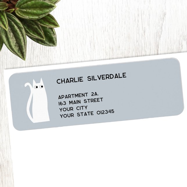 White Cat Return Address (Fun white cat personalized return address label)
