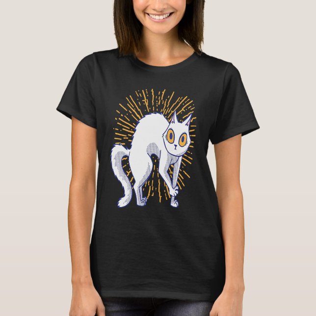 White cat scared T-Shirt (Front)