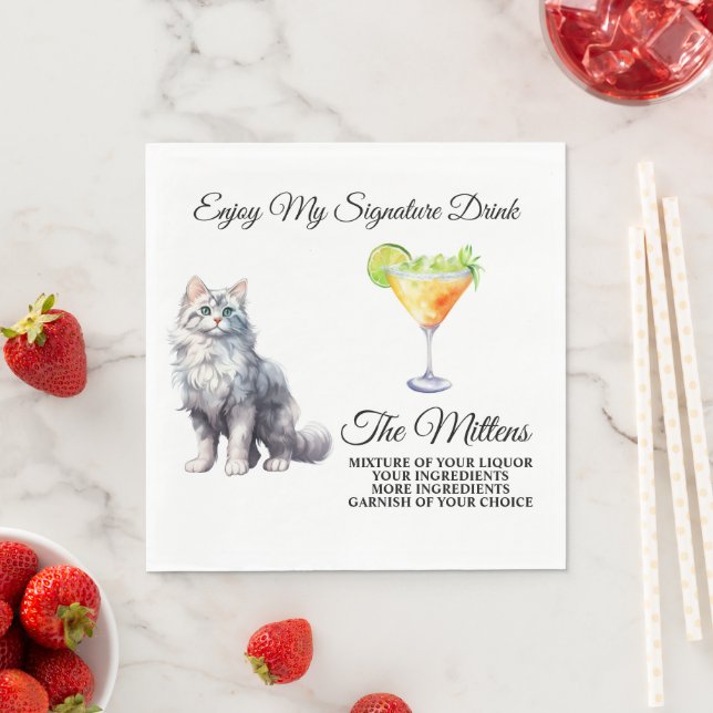 White Cat Signature Drink Wedding Pet Napkin (Insitu)
