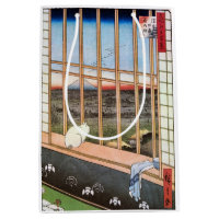 White cat sits by the window, Utagawa Hiroshige