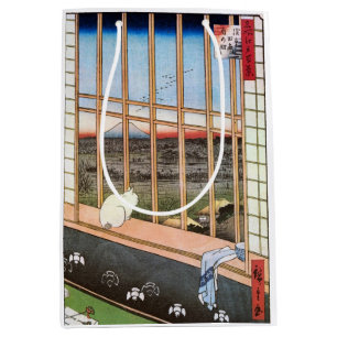 White cat sits by the window, Utagawa Hiroshige Medium Gift Bag