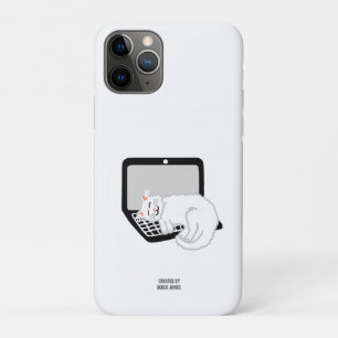 White Cat Sleeping On Laptop Apple iPhone 11 Pro Case
