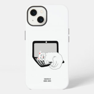 White Cat Sleeping On Laptop Apple iPhone 13 Case