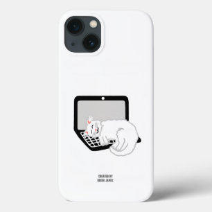 White Cat Sleeping On Laptop Apple iPhone 13 Case