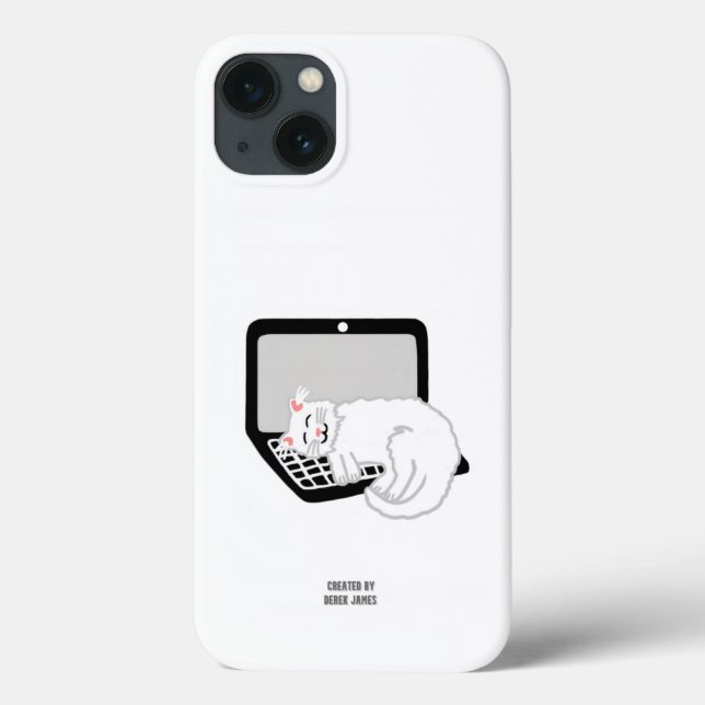 White Cat Sleeping On Laptop Apple iPhone 13 Case (Back)