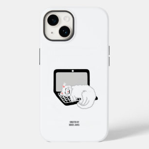 White Cat Sleeping On Laptop Apple iPhone 14 Case