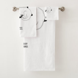 White Cat Sleeping On Laptop Bathroom Towel Set