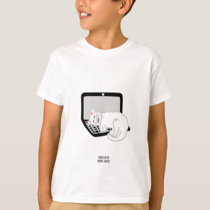 White Cat Sleeping On Laptop Boys White T Shirt