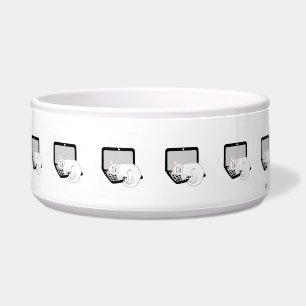 White Cat Sleeping On Laptop Ceramic Pet Bowl