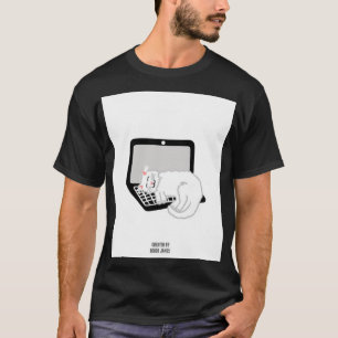 White Cat Sleeping On Laptop Men's Black T Shirt