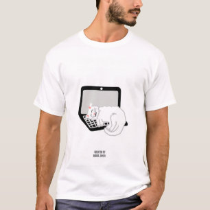 White Cat Sleeping On Laptop Men's White T Shirt