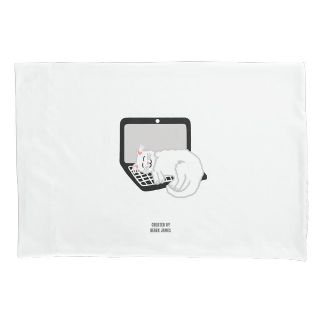 White Cat Sleeping On Laptop Standard Pillowcase (Front)