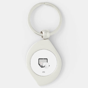 White Cat Sleeping On Laptop Swirl Keychain