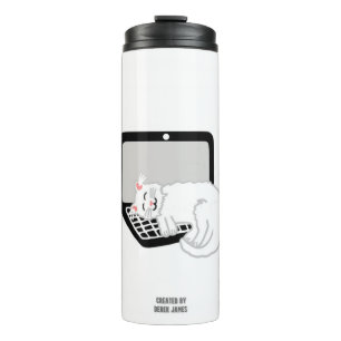 White Cat Sleeping On Laptop Thermal Tumbler
