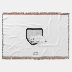 White Cat Sleeping On Laptop Throw Blanket