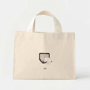 White Cat Sleeping On Laptop Tiny Tote