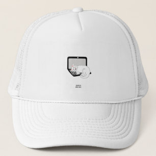 White Cat Sleeping On Laptop Trucker Hat