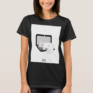White Cat Sleeping On Laptop Women's Black T Shirt
