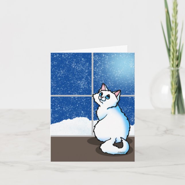 White Cat Snowy Window Card (Front)