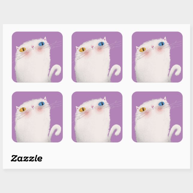 White Cat Square Sticker (Sheet)