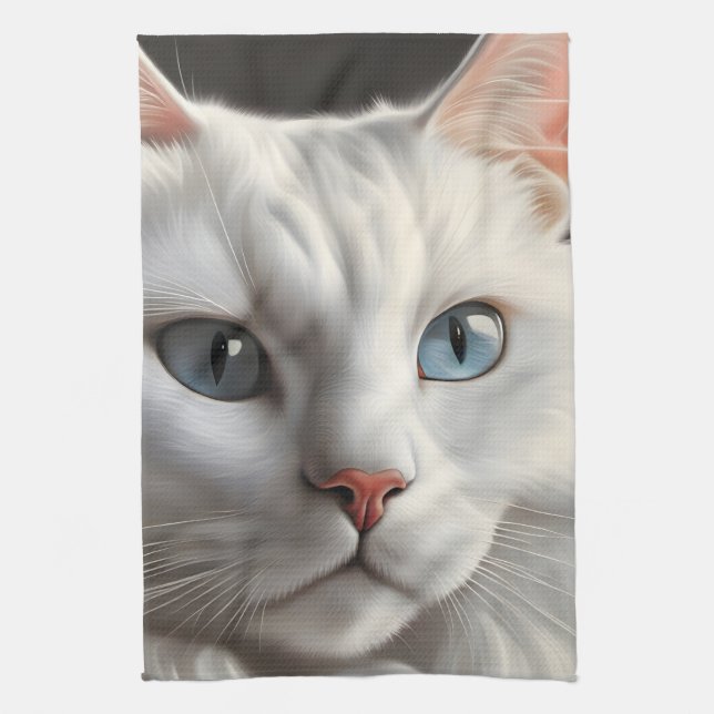 White Cat Tea Towel (Vertical)