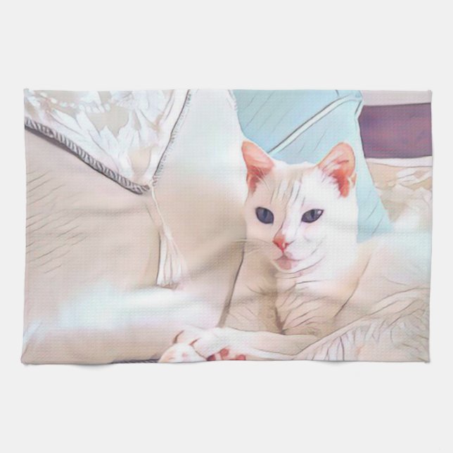 White Cat Tea Towel (Horizontal)