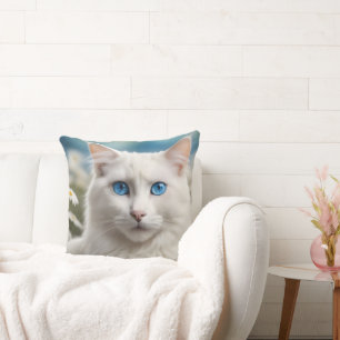 White Cat Throw Pillow