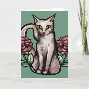 White Cat Vintage Rose Roses White Kitties Art Card