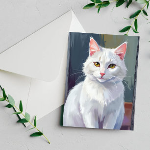 White Cat Watercolor Cat Pet Painting Card