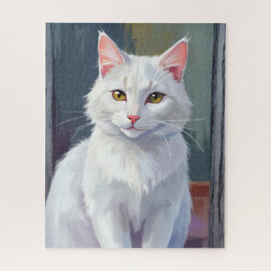 White Cat   Watercolor Cat Pet Painting Jigsaw Puzzle