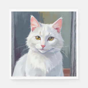 White Cat Watercolor Cat Pet Painting Napkin