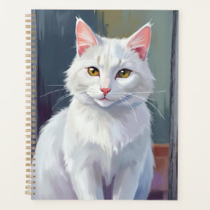 White Cat Watercolor Cat Pet Painting Planner