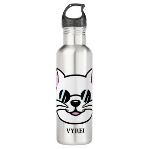White Cat Wearing Black Glasses / Sunglasses 710 Ml Water Bottle