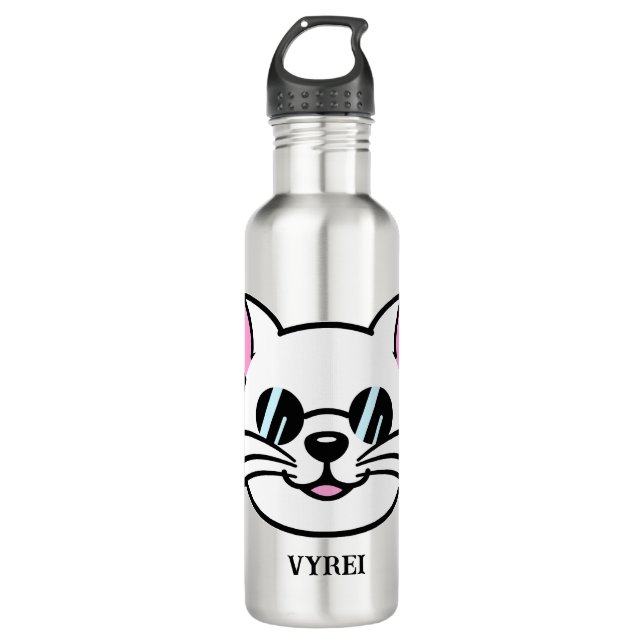 White Cat Wearing Black Glasses / Sunglasses 710 Ml Water Bottle (Front)
