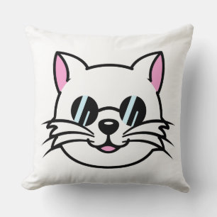 White Cat Wearing Black Glasses / Sunglasses Cushion